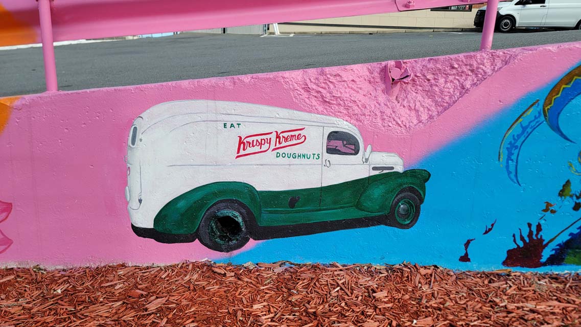 Mural painting of a classic Krispy Kreme truck