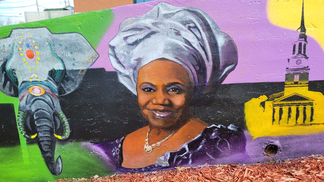 Mural painting of Sylvia Sparkle Hamlin, an influential women in Winston Salem history.