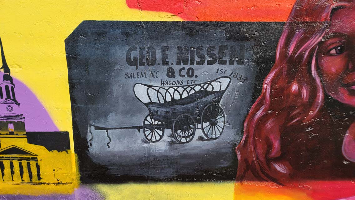 A mural painting of the Nissen Wagon Company logo.