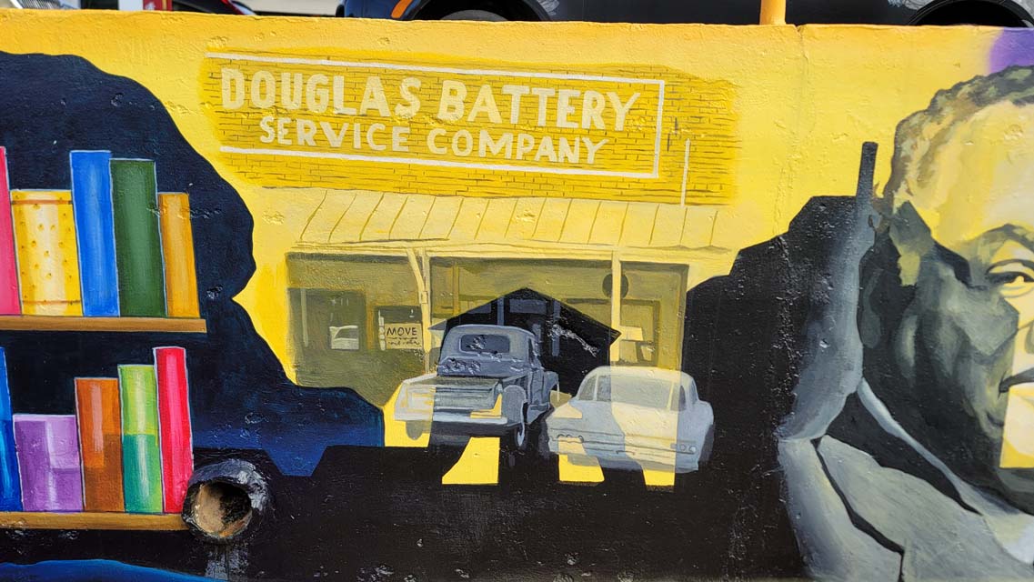 Mural painting of an old douglas battery storefront