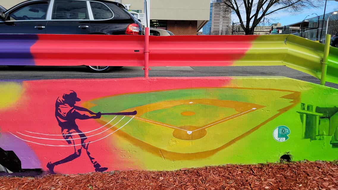 Mural painting of a baseball field with a batter