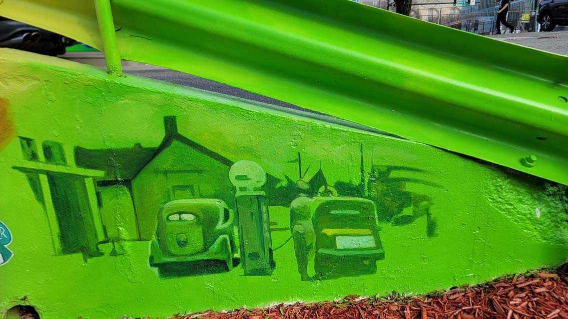 Mural painting of a historic shell station