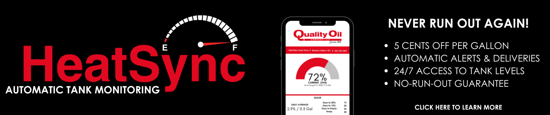 HeatSync Automatic tank monitoring system, easy access to fuel oil and propane levels.